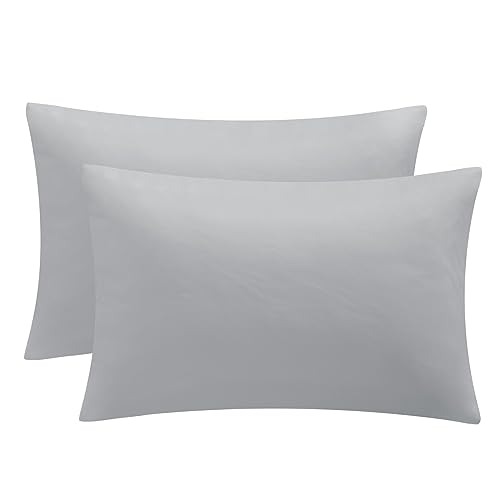 Aisbo Housewife Pillowcases 2 Pack - Light Grey Standard Pillow Case Set of 2, Soft Pair of Microfiber Plain Pillow Cover 50x75 cm with Envelope Closure