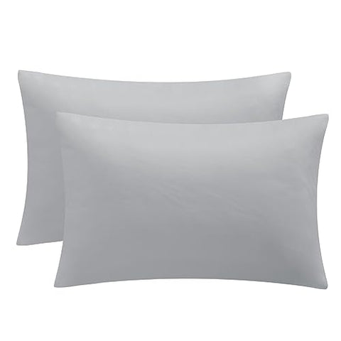 Aisbo Housewife Pillowcases 2 Pack - Light Grey Standard Pillow Case Set of 2, Soft Pair of Microfiber Plain Pillow Cover 50x75 cm with Envelope Closure
