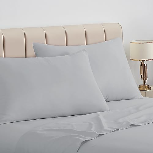 Aisbo Housewife Pillowcases 2 Pack - Light Grey Standard Pillow Case Set of 2, Soft Pair of Microfiber Plain Pillow Cover 50x75 cm with Envelope Closure