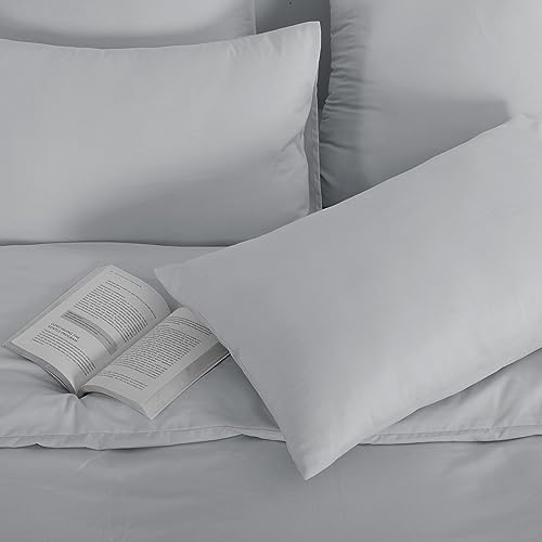 Aisbo Housewife Pillowcases 2 Pack - Light Grey Standard Pillow Case Set of 2, Soft Pair of Microfiber Plain Pillow Cover 50x75 cm with Envelope Closure