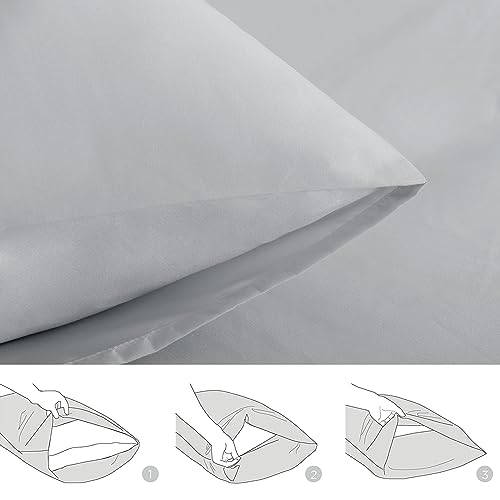 Aisbo Housewife Pillowcases 2 Pack - Light Grey Standard Pillow Case Set of 2, Soft Pair of Microfiber Plain Pillow Cover 50x75 cm with Envelope Closure