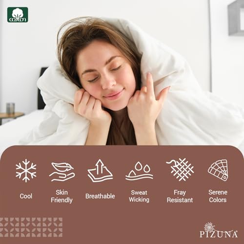 Pizuna 100% Cotton Double Duvet Cover Set White, 400 Thread Count Long Staple Cotton Duvet Cover 200x200cm, Sateen Weave Quilt Cover with Button Closure (Double Duvet Cover Cotton)