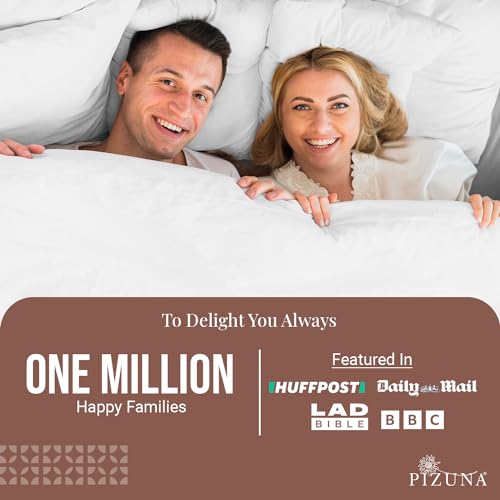 Pizuna 100% Cotton Double Duvet Cover Set White, 400 Thread Count Long Staple Cotton Duvet Cover 200x200cm, Sateen Weave Quilt Cover with Button Closure (Double Duvet Cover Cotton)