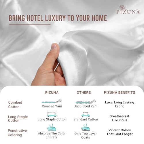 Pizuna 100% Cotton Double Duvet Cover Set White, 400 Thread Count Long Staple Cotton Duvet Cover 200x200cm, Sateen Weave Quilt Cover with Button Closure (Double Duvet Cover Cotton)