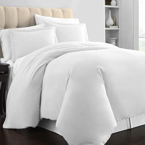 Pizuna 100% Cotton Double Duvet Cover Set White, 400 Thread Count Long Staple Cotton Duvet Cover 200x200cm, Sateen Weave Quilt Cover with Button Closure (Double Duvet Cover Cotton)