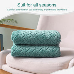 Exclusivo Mezcla Large Flannel Fleece Throw Blanket, 127x178 CM Sofa Throws, Soft Jacquard Weave Leaves Pattern Throws for Sofa, Celadon Blanket