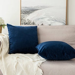 MIULEE Decorative Velvet Cushion Covers 45cm x 45cm/Square Throw Pillowcases for Sofa Bedroom with Invisible Zipper 18x18 Inch Navy Blue Sets of 2