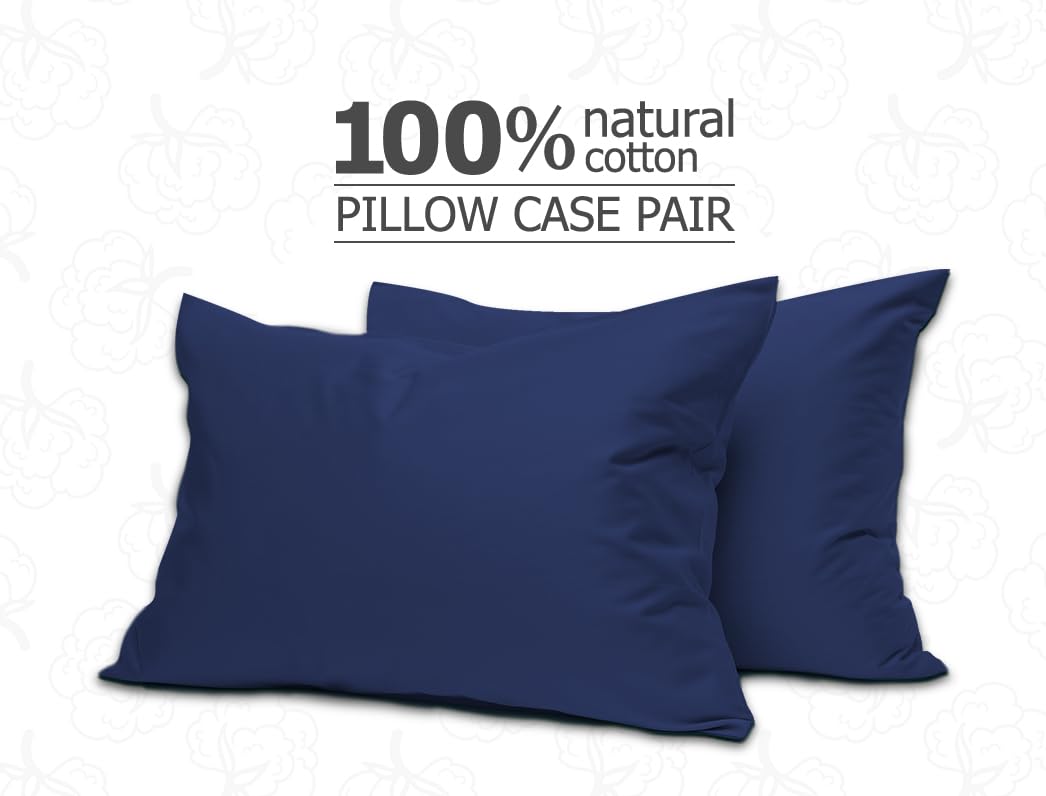 MistyMorning Pillow Cases 2 Pack, Soft & Premium quality Bedding & Linen, 100% Egyptian Cotton with 200 Thread Count. (50 * 75+15 cm (Navy)