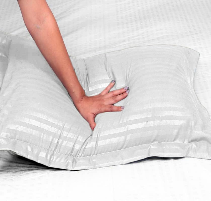 2 Pack Microfiber Strip Oxford Pillow Cases, Ultra Soft Satin Strip Pillow Cases, Luxury Lightweight Hotel Quality Bedding Pillowcase Cover Pair - Wrinkle and Fade Resistant Pillow Sham (White)