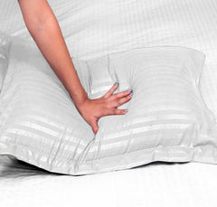 2 Pack Microfiber Strip Oxford Pillow Cases, Ultra Soft Satin Strip Pillow Cases, Luxury Lightweight Hotel Quality Bedding Pillowcase Cover Pair - Wrinkle and Fade Resistant Pillow Sham (White)