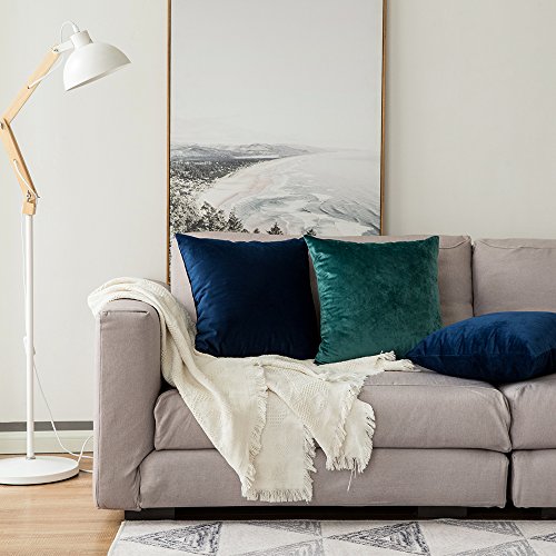 MIULEE Decorative Velvet Cushion Covers 45cm x 45cm/Square Throw Pillowcases for Sofa Bedroom with Invisible Zipper 18x18 Inch Navy Blue Sets of 2