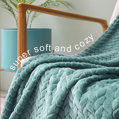 Exclusivo Mezcla Large Flannel Fleece Throw Blanket, 127x178 CM Sofa Throws, Soft Jacquard Weave Leaves Pattern Throws for Sofa, Celadon Blanket