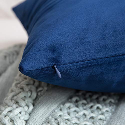 MIULEE Decorative Velvet Cushion Covers 45cm x 45cm/Square Throw Pillowcases for Sofa Bedroom with Invisible Zipper 18x18 Inch Navy Blue Sets of 2