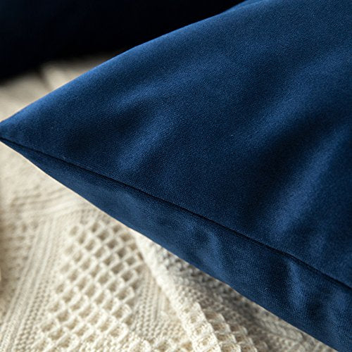MIULEE Decorative Velvet Cushion Covers 45cm x 45cm/Square Throw Pillowcases for Sofa Bedroom with Invisible Zipper 18x18 Inch Navy Blue Sets of 2