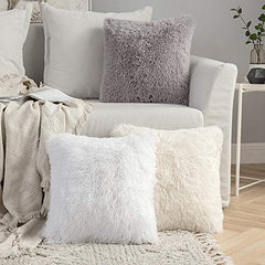 MIULEE Pack of 2 Faux Fur Throw Pillow Cover Fluffy Soft Decorative Square Pillow covers Plush Case Faux Fur Cushion Covers For Livingroom Sofa Bedroom 16x16 Inch 40x40 cm Cream white