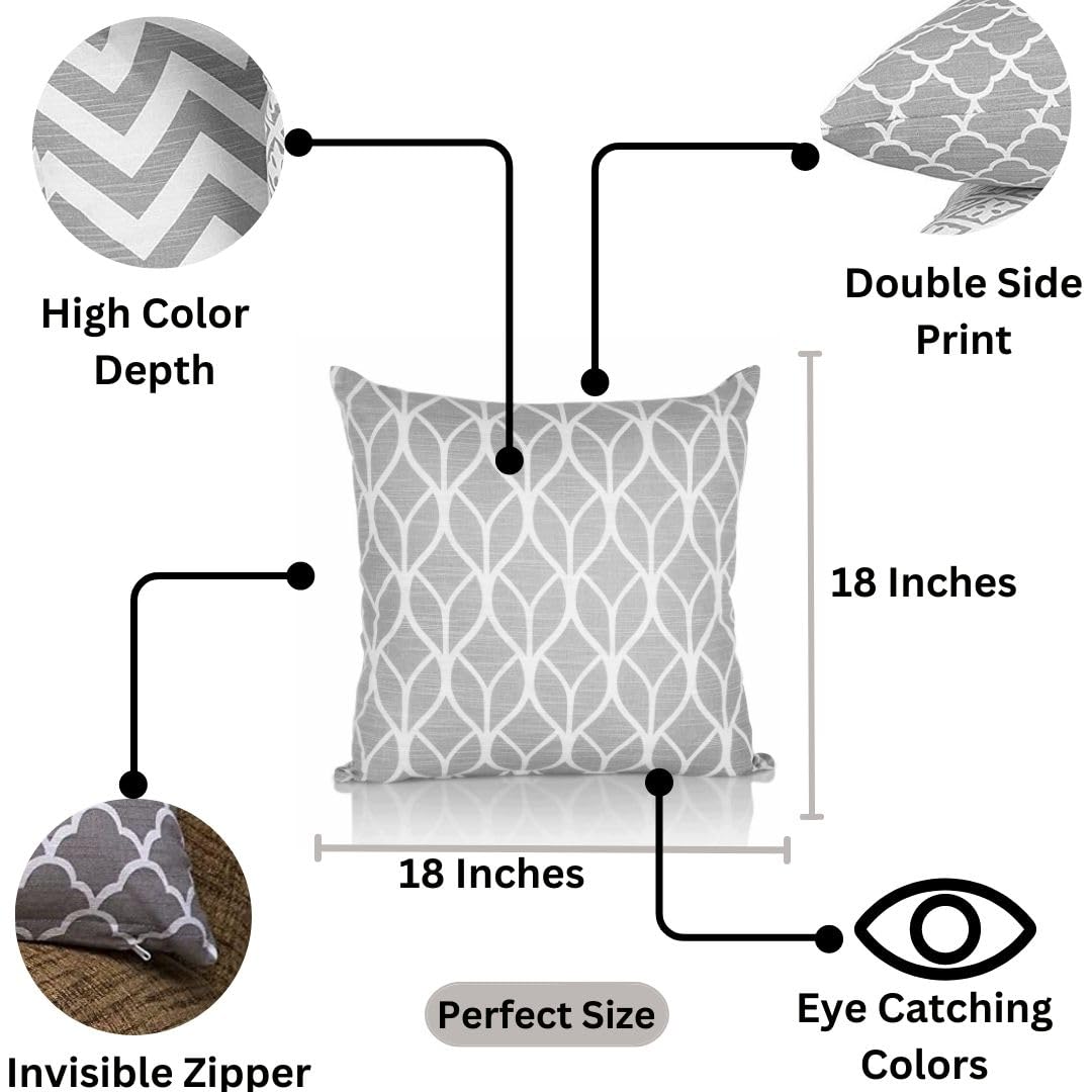 Penguin Home Set of 4 100% Slub Cotton Fabric Cushion Covers 45cm x 45cm Double Sided Square Pillow Covers with Invisible Zipper Pillow Cases for Living Room, Bedroom, Sofa (Grey)