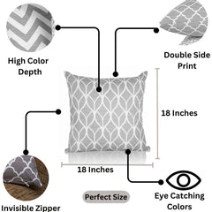 Penguin Home Set of 4 100% Slub Cotton Fabric Cushion Covers 45cm x 45cm Double Sided Square Pillow Covers with Invisible Zipper Pillow Cases for Living Room, Bedroom, Sofa (Grey)