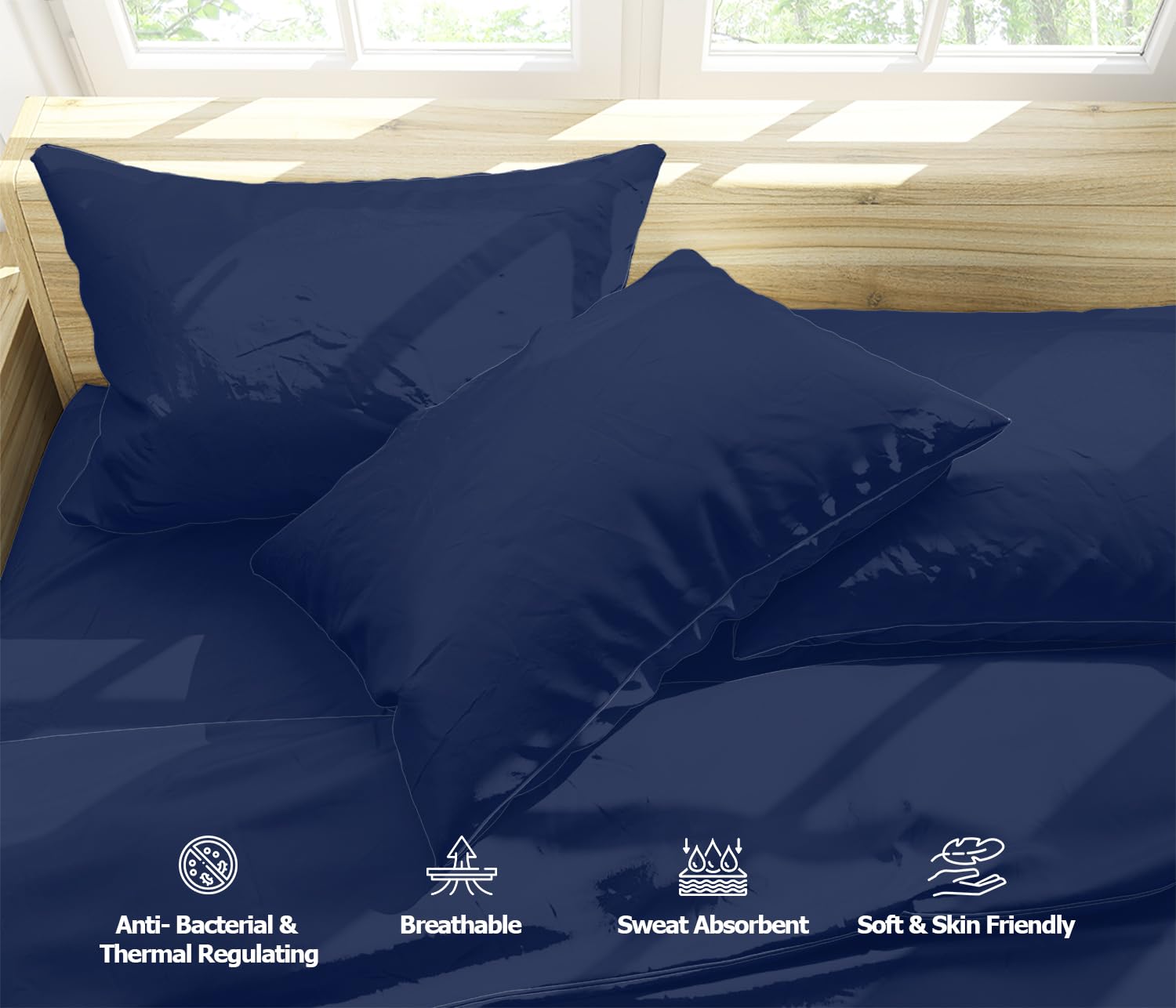 MistyMorning Pillow Cases 2 Pack, Soft & Premium quality Bedding & Linen, 100% Egyptian Cotton with 200 Thread Count. (50 * 75+15 cm (Navy)