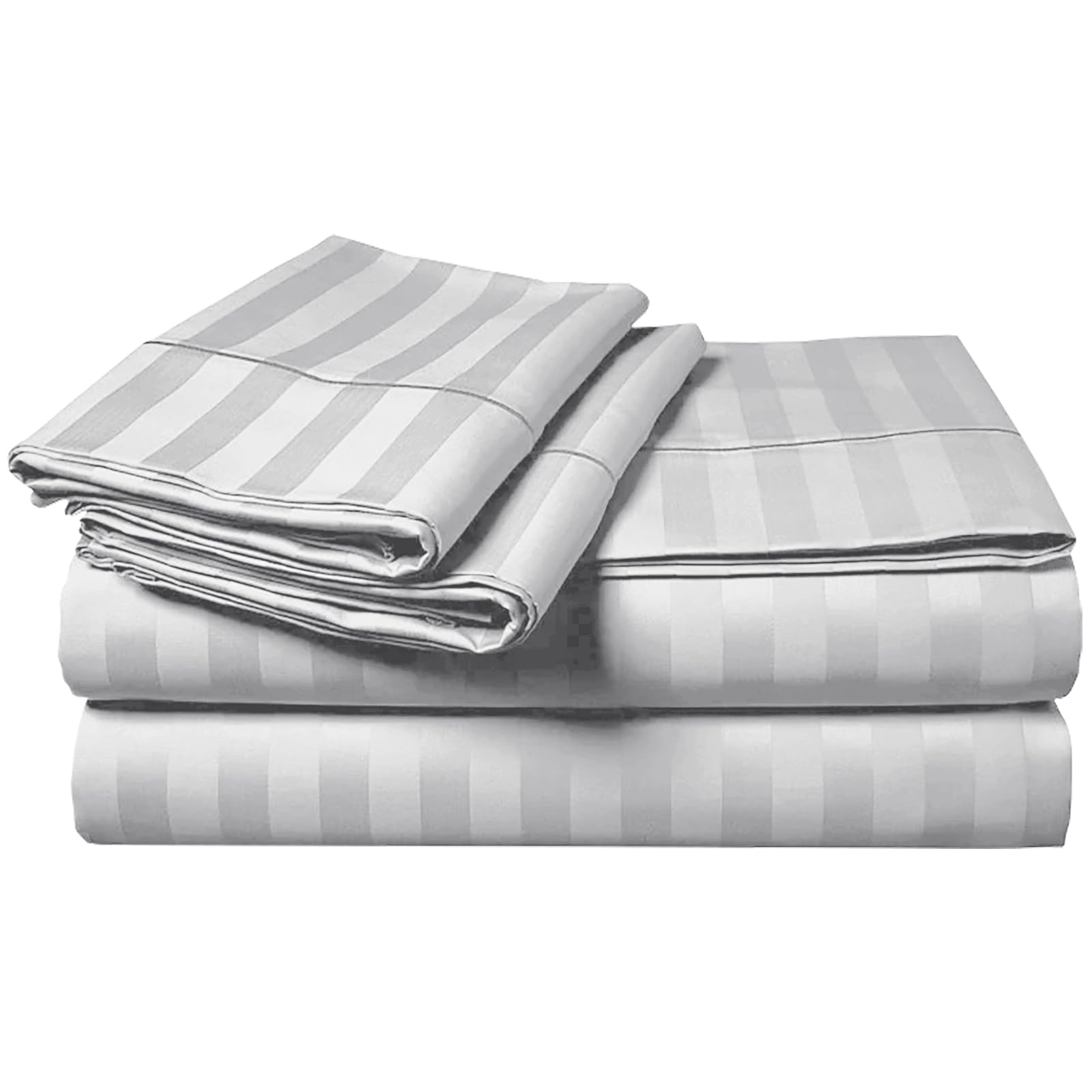 MOONLIGHT20015 Duvet Cover Sets Hotel Quality Stripes Satin Bedding Sets with Pillowcase, Reversible Hypoallergenic Soft Breathable Bed Covers (Silver, Double)