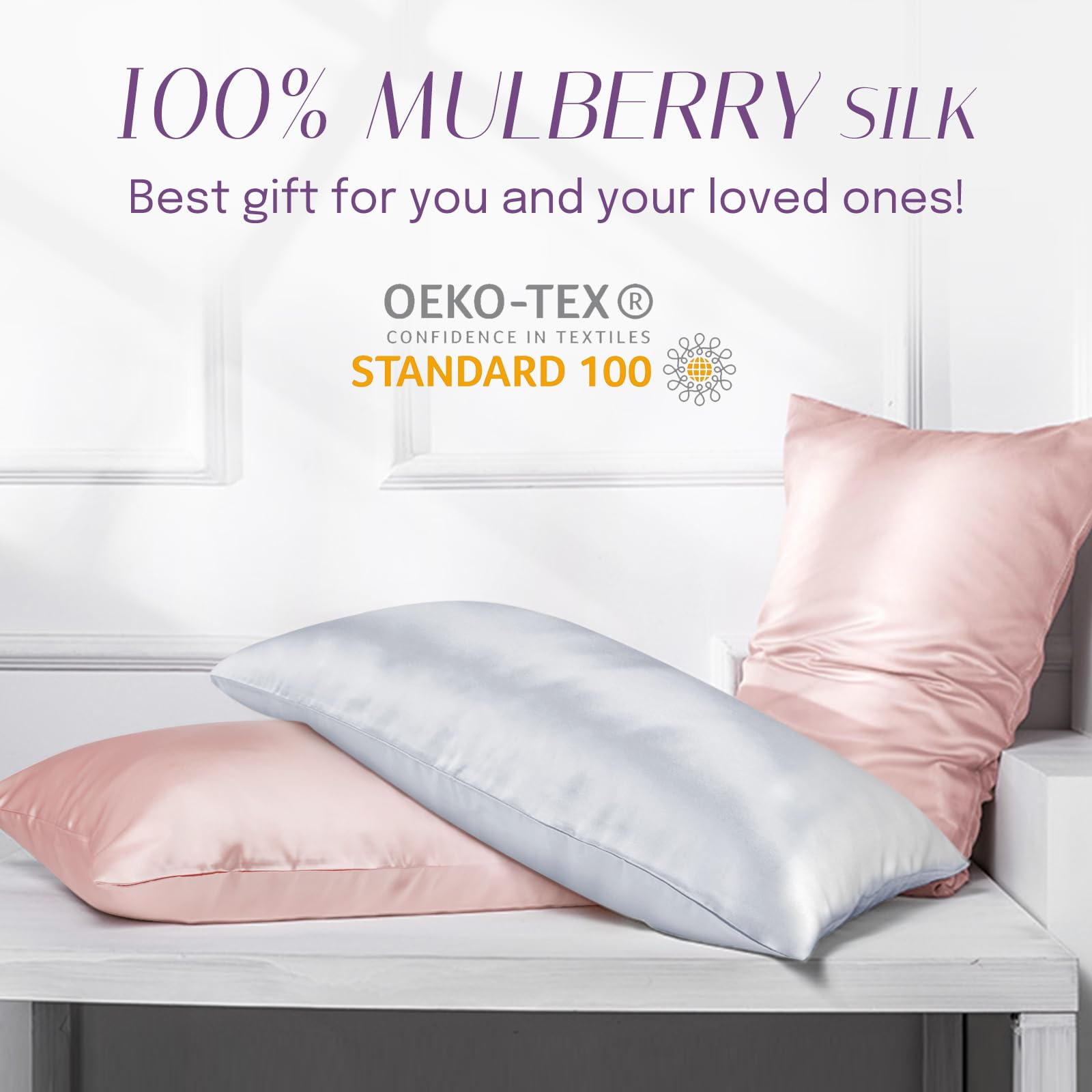 OLESILK 100% Silk Pillowcase for Hair and Skin, Both Sides 16 Momme Real Natural Mulberry Silk, with Hidden Zipper and Gift Box, 1pc, Peach Pink, 50x75cm