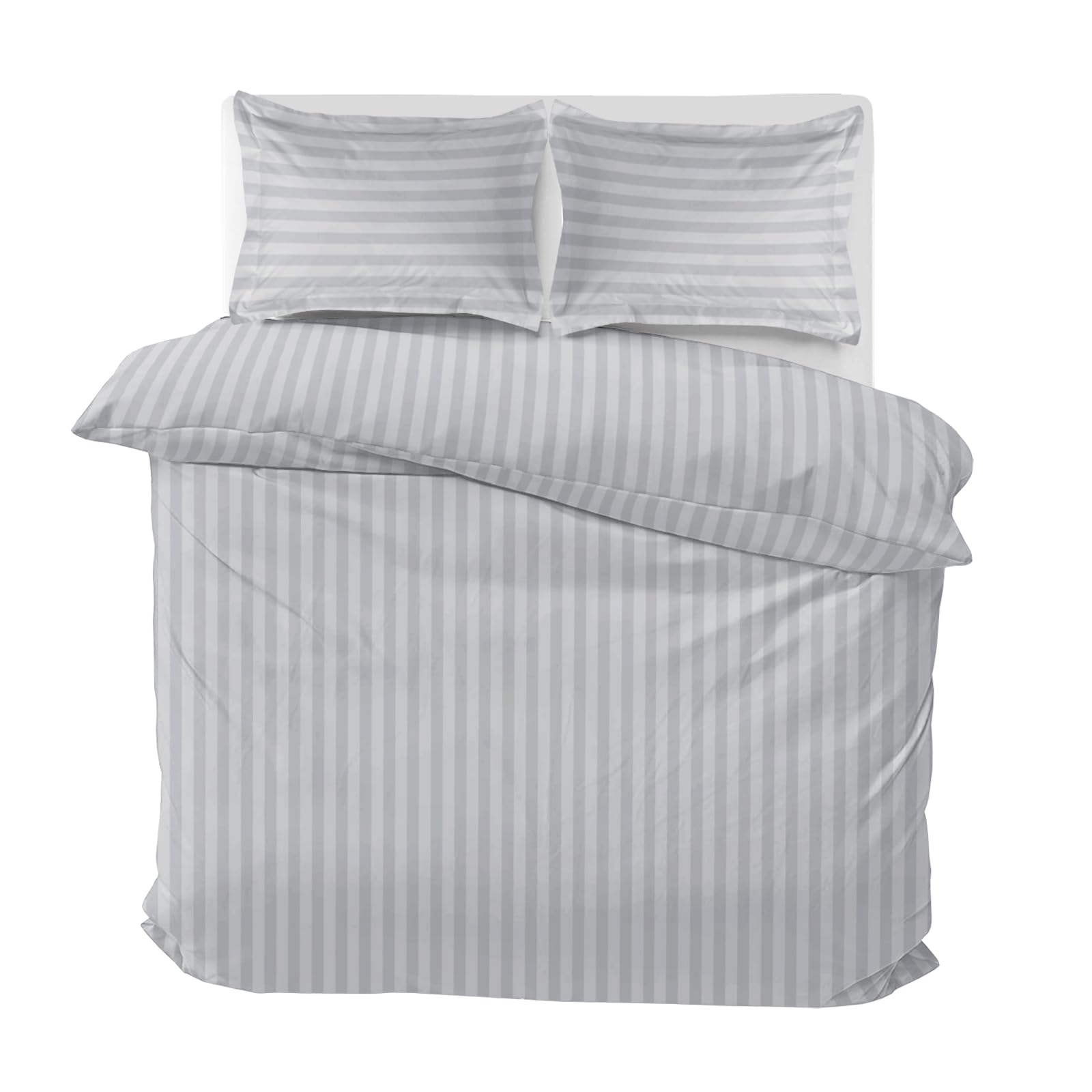 MOONLIGHT20015 Duvet Cover Sets Hotel Quality Stripes Satin Bedding Sets with Pillowcase, Reversible Hypoallergenic Soft Breathable Bed Covers (Silver, Double)