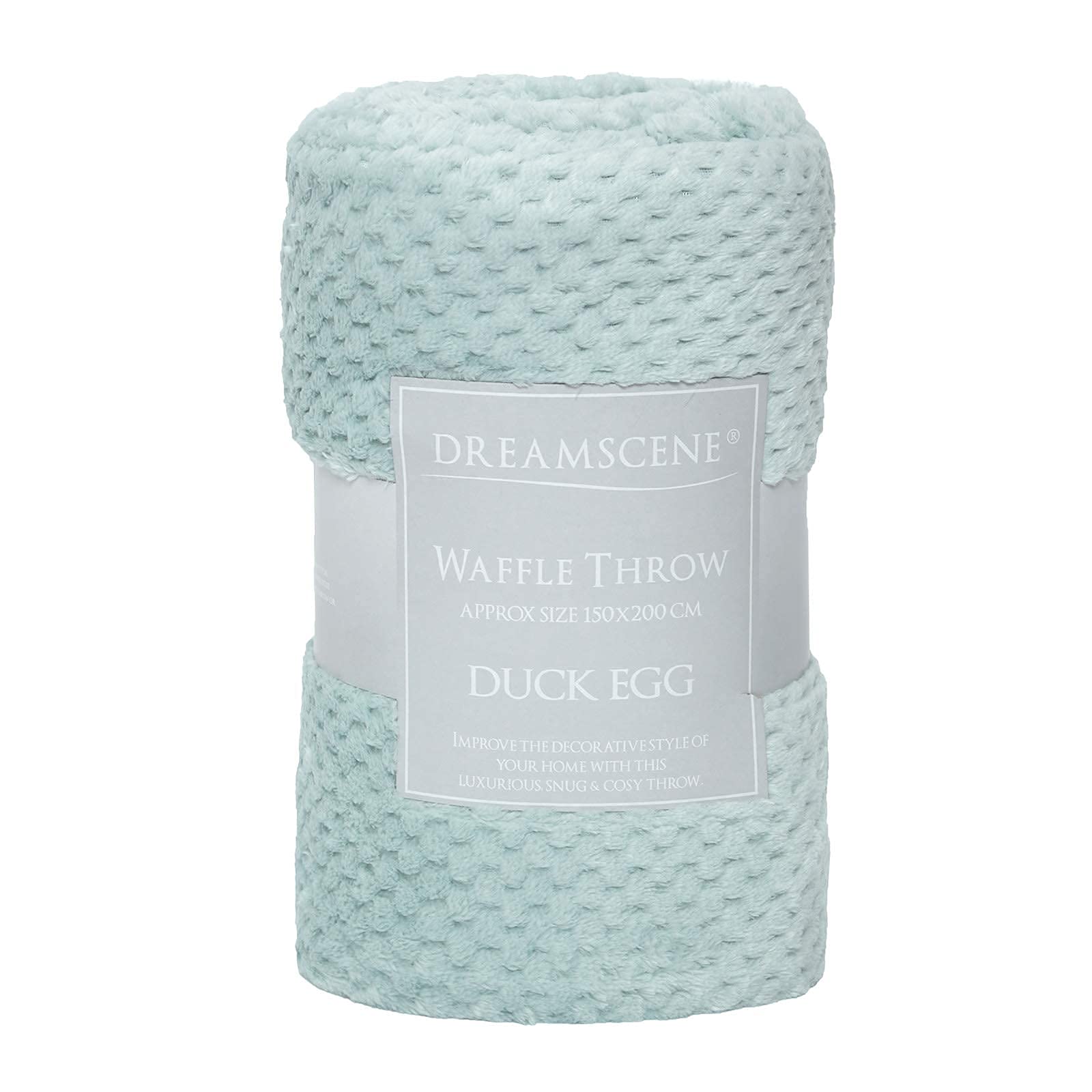 Dreamscene Luxury Waffle Mink Honeycomb Faux Fur Warm Throw Over Sofa Bed Soft Blanket, Duck Egg Blue - 150 x 200cm