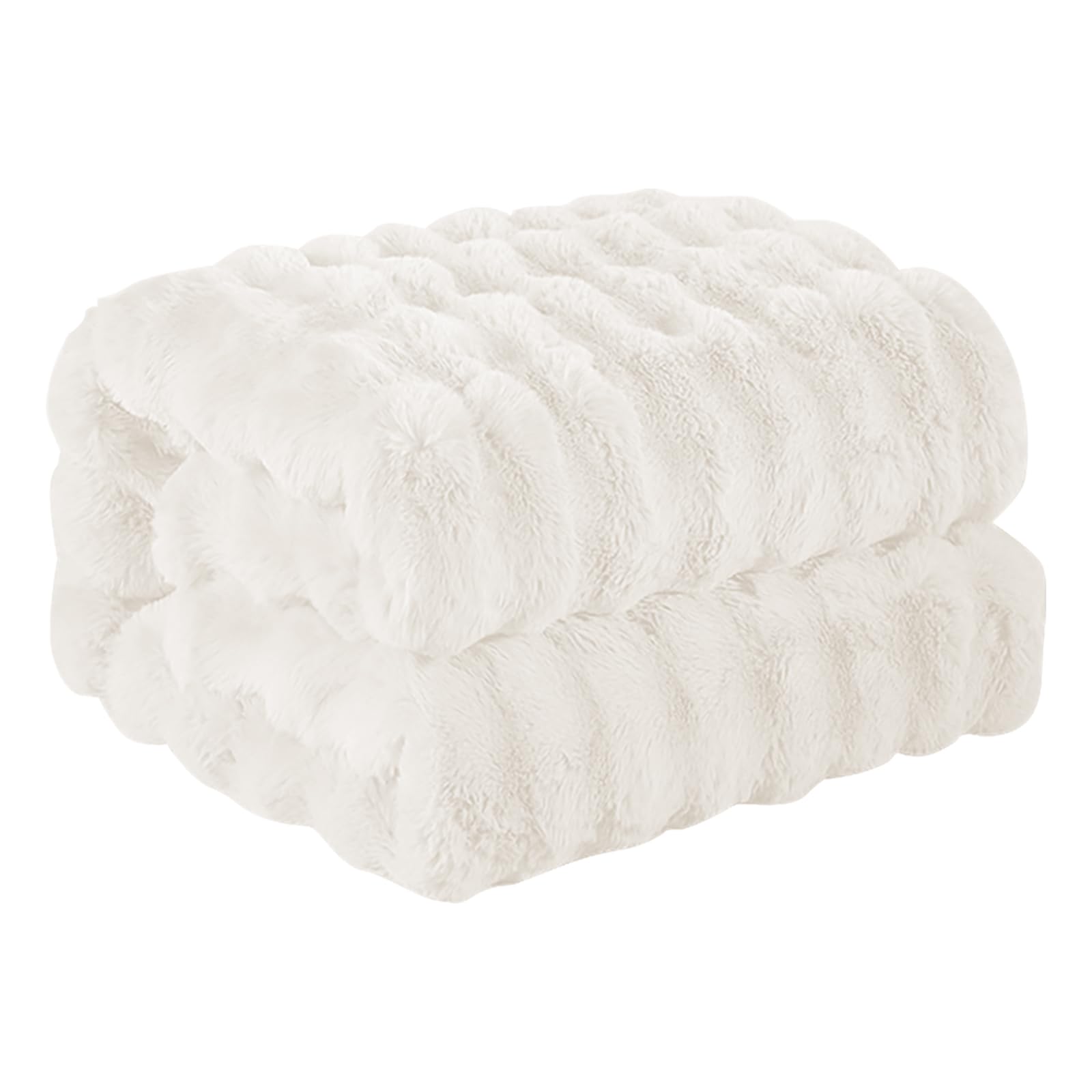 Faux Rabbit Fur Throw Blanket, Luxury Soft Warm Bubble Blanket for Bed, Couch, Sofa, Beige, 127 X 152 CM