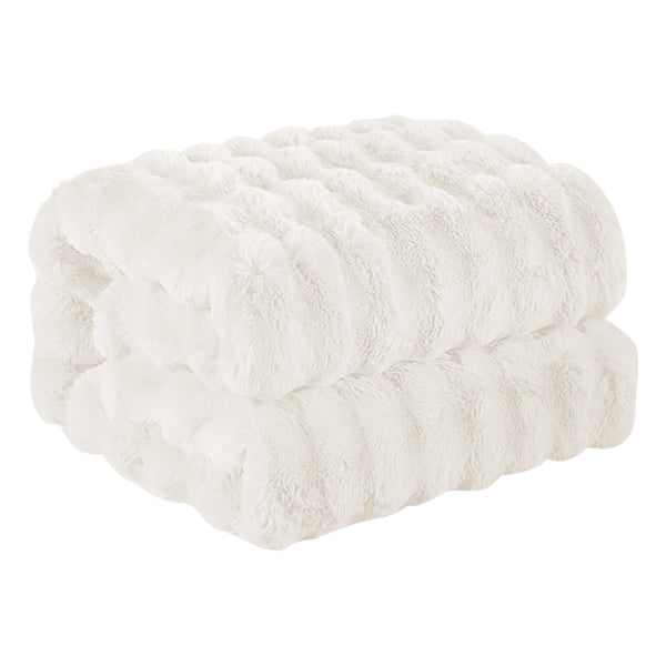 Faux Rabbit Fur Throw Blanket, Luxury Soft Warm Bubble Blanket for Bed, Couch, Sofa, Beige, 127 X 152 CM