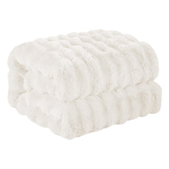 Faux Rabbit Fur Throw Blanket, Luxury Soft Warm Bubble Blanket for Bed, Couch, Sofa, Beige, 127 X 152 CM