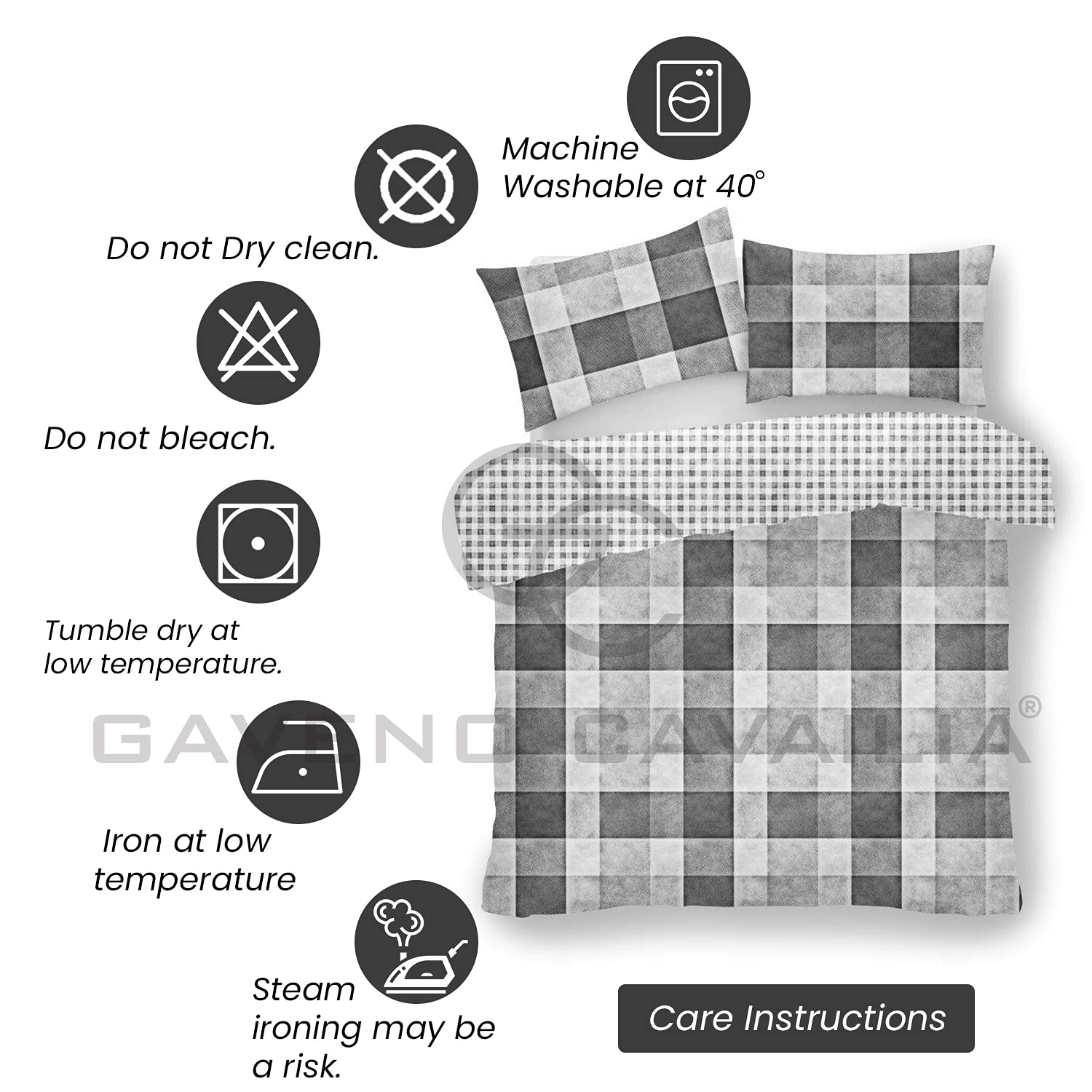 GC GAVENO CAVAILIA Checkered Duvet Cover King Size (230cm x 220cm) | Polycotton Bedding Sets King Size | Washable Linen | Grey