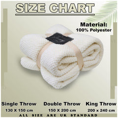 VELVETIO Luxury Waffle Fleece Popcorn Throw, Extra Large Thermal Warm Honeycomb Blanket, Soft & Cosy 100% Polyester Snuggle Sofa Bed Throws, 200 x 240cm, Cream
