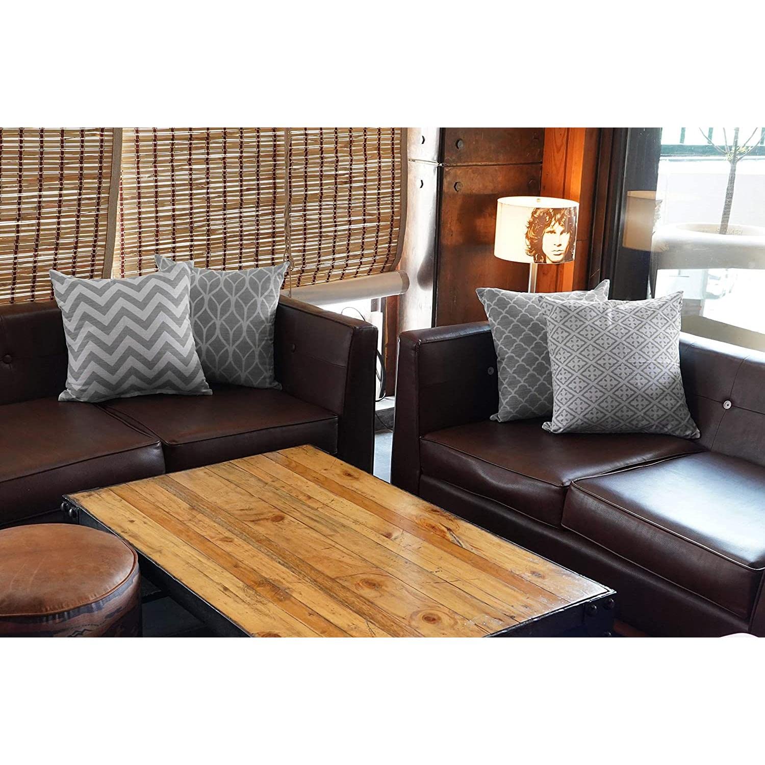 Penguin Home Set of 4 100% Slub Cotton Fabric Cushion Covers 45cm x 45cm Double Sided Square Pillow Covers with Invisible Zipper Pillow Cases for Living Room, Bedroom, Sofa (Grey)