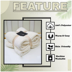 VELVETIO Luxury Waffle Fleece Popcorn Throw, Extra Large Thermal Warm Honeycomb Blanket, Soft & Cosy 100% Polyester Snuggle Sofa Bed Throws, 200 x 240cm, Cream