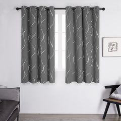 Deconovo Blackout Curtains, Thermal Insulated Curtains, Wave Line Foil Printed Ring Top Curtains for Girls Bedroom, 46 x 54 Inch(Width x Length), Light grey, 2 panels
