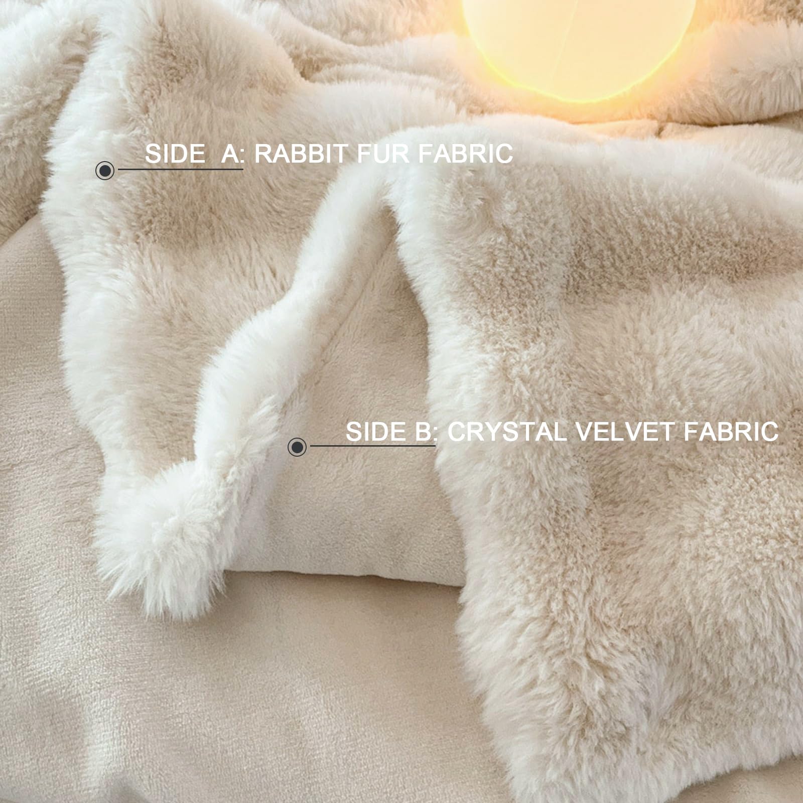 Faux Rabbit Fur Throw Blanket, Luxury Soft Warm Bubble Blanket for Bed, Couch, Sofa, Beige, 127 X 152 CM