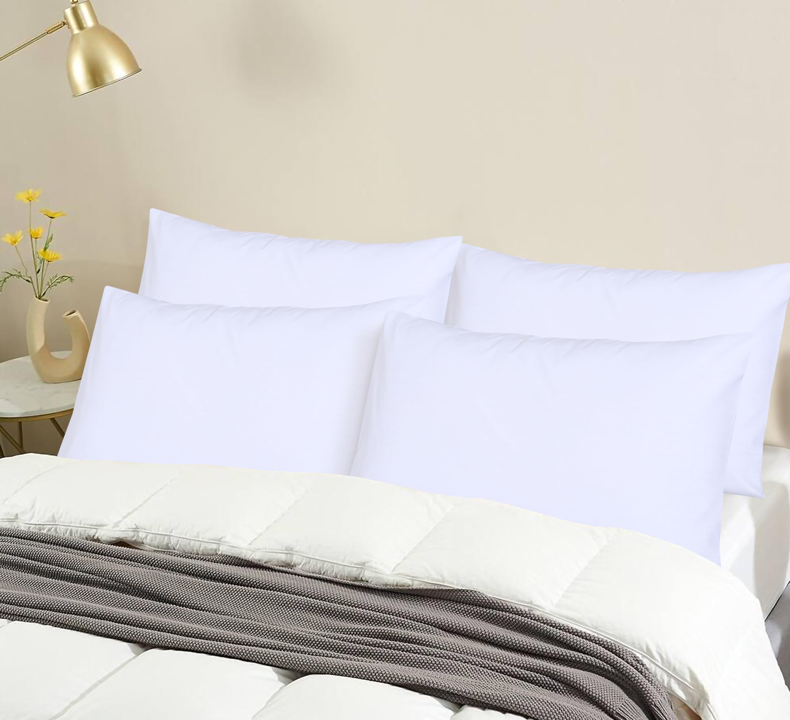 NAFAY LIVING White Pillow Cases 4 Pack Cotton 300 Thread Count - Hotel Quality Pillow Covers with Envelope Enclosure - Breathable & Super Soft Housewife Pillowcases (50 x 75 cm)