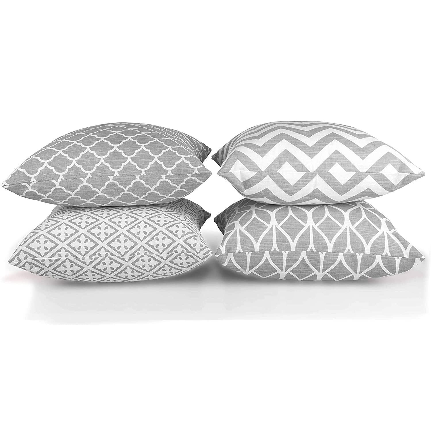 Penguin Home Set of 4 100% Slub Cotton Fabric Cushion Covers 45cm x 45cm Double Sided Square Pillow Covers with Invisible Zipper Pillow Cases for Living Room, Bedroom, Sofa (Grey)