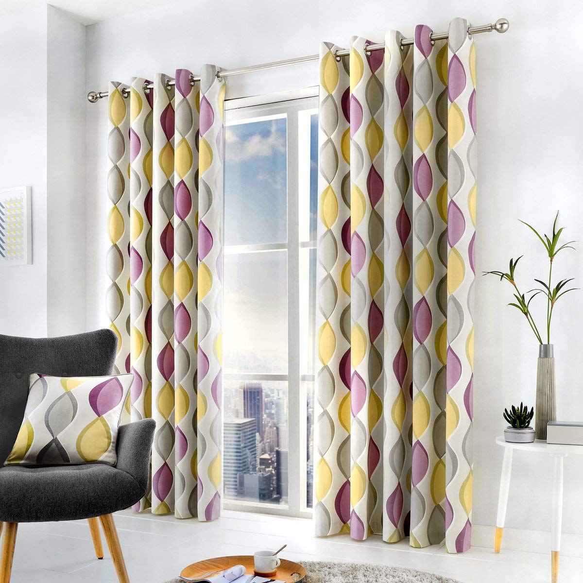 Fusion Lennox, Eyelet Curtains, 117 x 183 cm, Grey