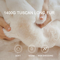 Faux Rabbit Fur Throw Blanket, Luxury Soft Warm Bubble Blanket for Bed, Couch, Sofa, Beige, 127 X 152 CM