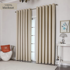Krismile 100% Blackout Eyelet Curtains Camel Beige - Thermal Insulated & Noise Reducing, Thick Short Curtains for Bedroom, Lined Blackout curtains, Room Darkening Curtains, 46 x54 inch 2 Panels