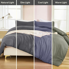 MOONLIGHT20015 4 Piece Double Bedding Set - Duvet Cover, Fitted Sheet with Pillow cases - Soft Brushed Microfiber – Grey