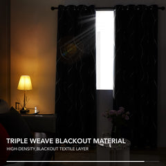 Deconovo Blackout Curtains, Thermal Insulated Curtains, Wave Line Foil Printed Ring Top Curtains for Girls Bedroom, 46 x 54 Inch(Width x Length), Light grey, 2 panels