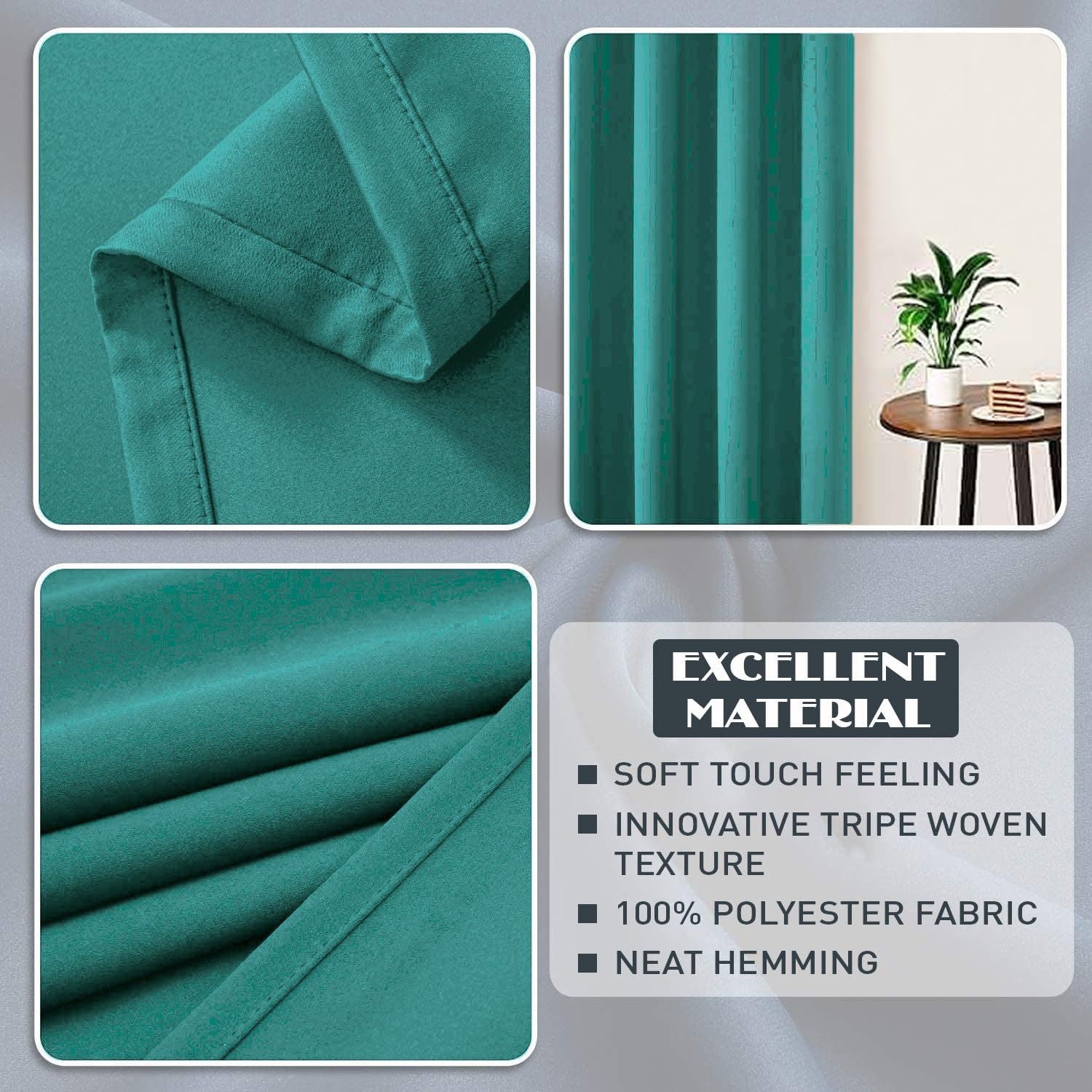 RayyanLinen Readymade Blackout Thermal Eyelet Ring Top Pair of Curtains Including 2 Tiebacks (TEAL, Width 46" x Drop 54")