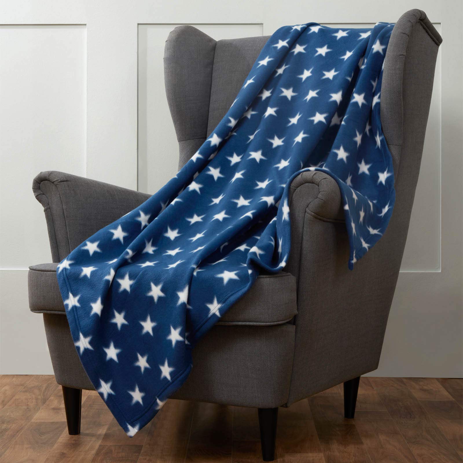 Dreamscene Flannel Fleece Stars Throw Over Bed Warm Soft Blanket Plush for Kids Sofa, Navy Blue - 50" x 60" inch