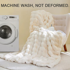 Faux Rabbit Fur Throw Blanket, Luxury Soft Warm Bubble Blanket for Bed, Couch, Sofa, Beige, 127 X 152 CM