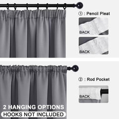 DWCN Blackout Curtains for Bedroom with Tiebacks Pencil Pleat Curtains Thermal Insulated Curtains Rod Pocket Room Darkening Window Grey Curtains for Living Room 46 x 54 inch Length, Grey, 2 Panels
