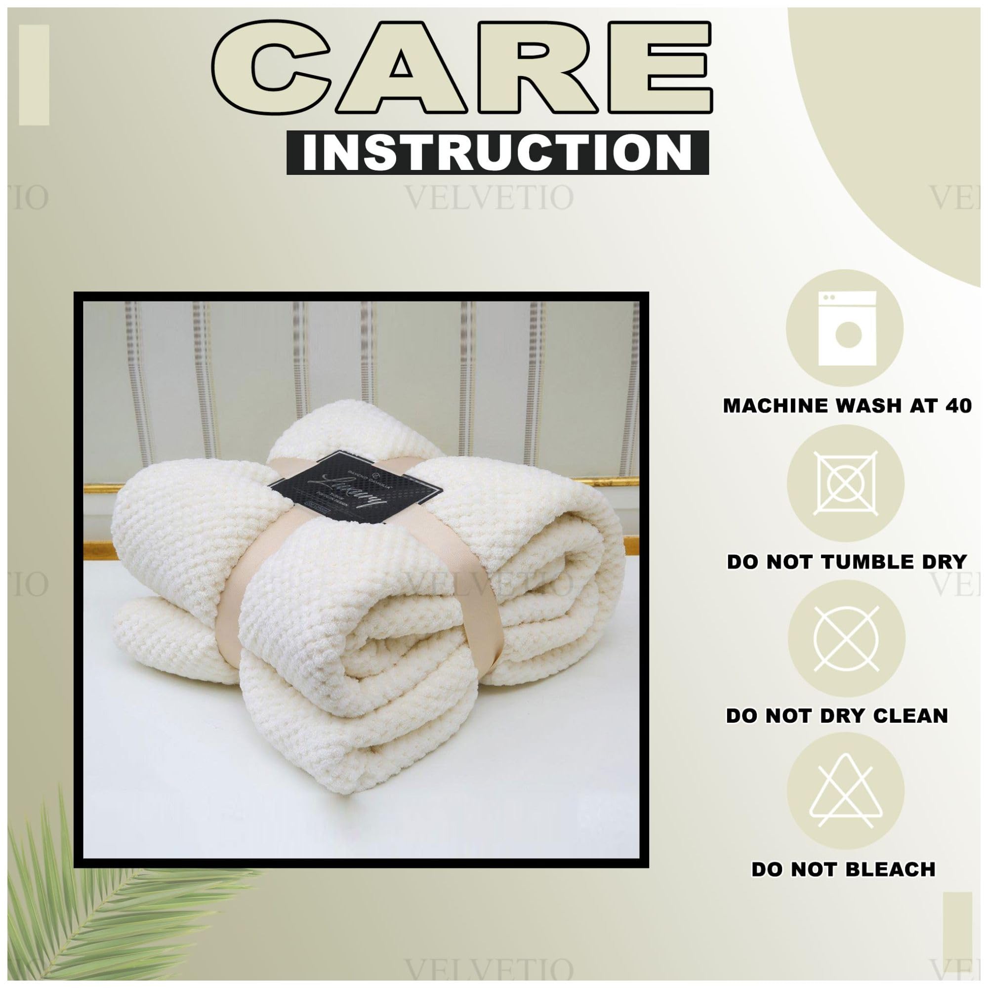 VELVETIO Luxury Waffle Fleece Popcorn Throw, Extra Large Thermal Warm Honeycomb Blanket, Soft & Cosy 100% Polyester Snuggle Sofa Bed Throws, 200 x 240cm, Cream