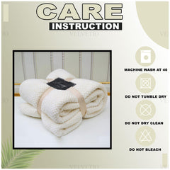 VELVETIO Luxury Waffle Fleece Popcorn Throw, Extra Large Thermal Warm Honeycomb Blanket, Soft & Cosy 100% Polyester Snuggle Sofa Bed Throws, 200 x 240cm, Cream