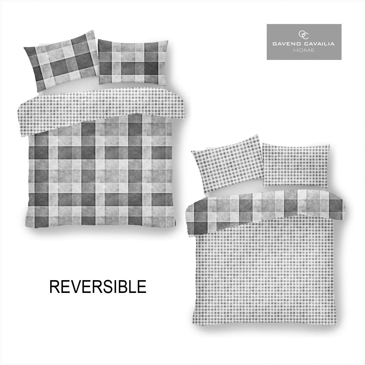 GC GAVENO CAVAILIA Checkered Duvet Cover King Size (230cm x 220cm) | Polycotton Bedding Sets King Size | Washable Linen | Grey