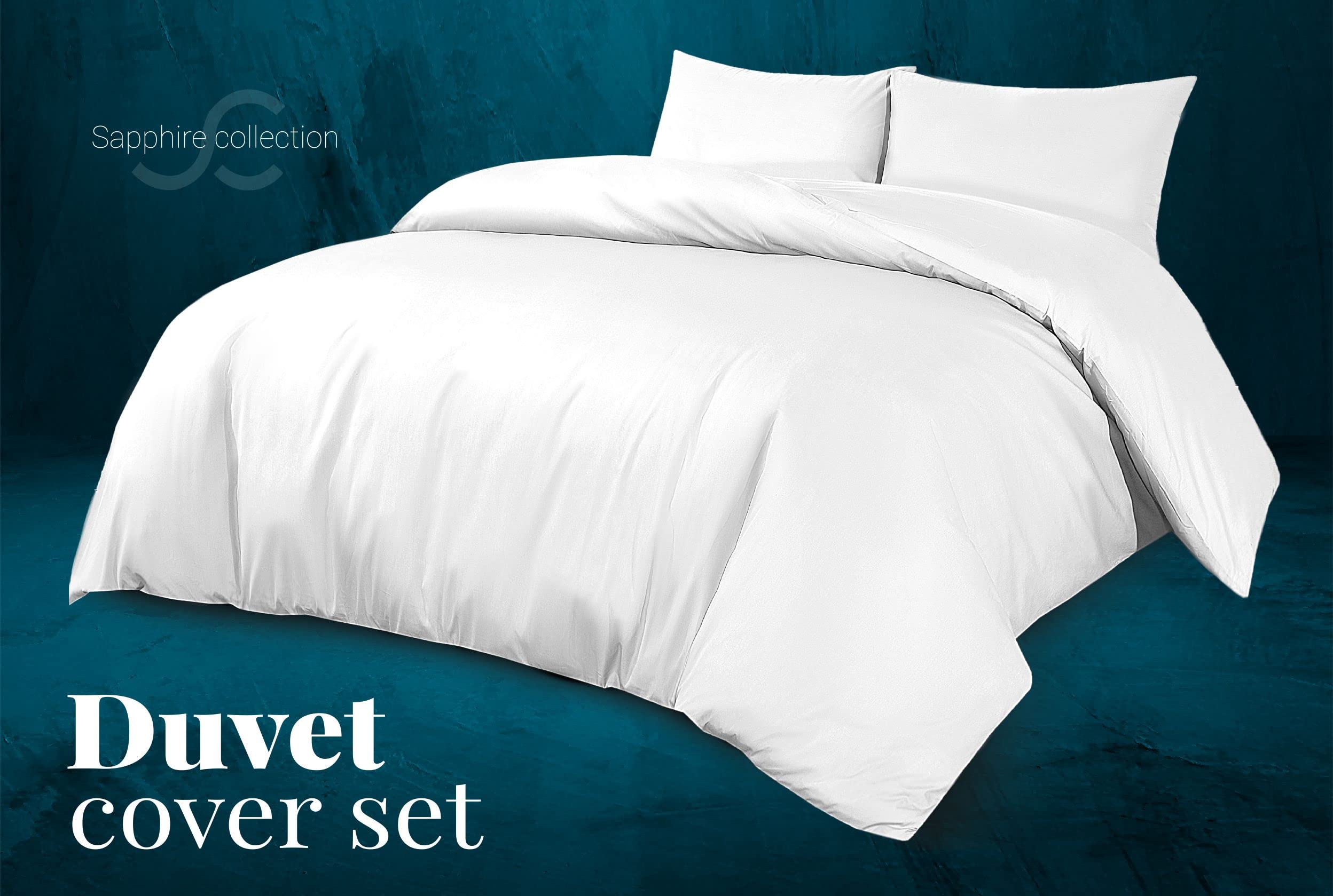Sapphire Collection 100% Egyptian Cotton 300 Thread Count Duvet Cover With Pillow Case Bedding Set (Single, White)